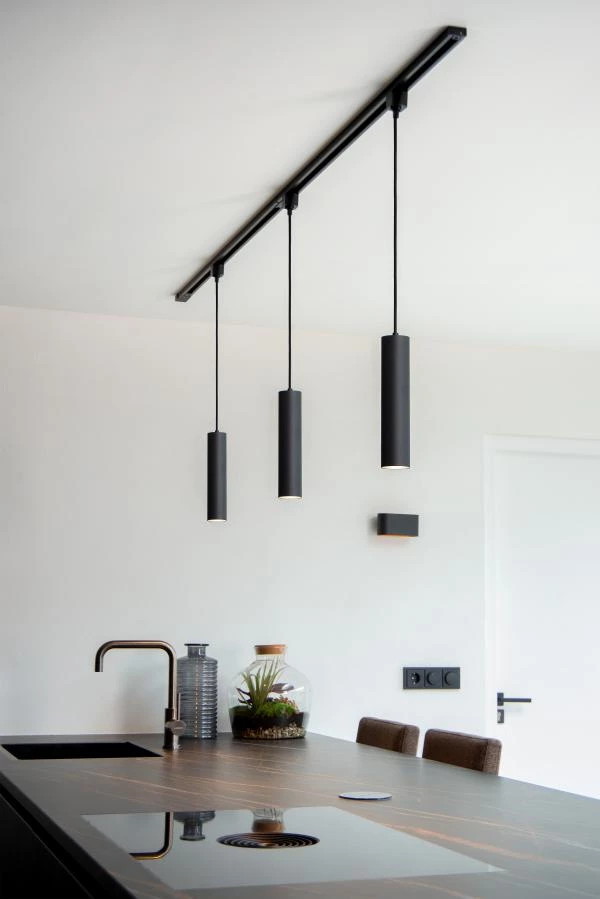 Lucide TRACK FLORIS pendant - 1-circuit Track lighting system - 1xGU10 - Black (Extension) - ambiance 3